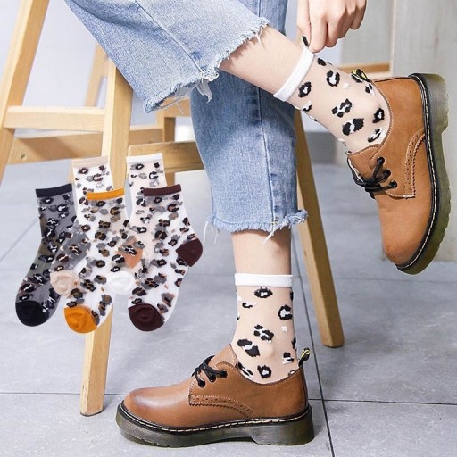 Dámske priesvitné leopardí ponožky
