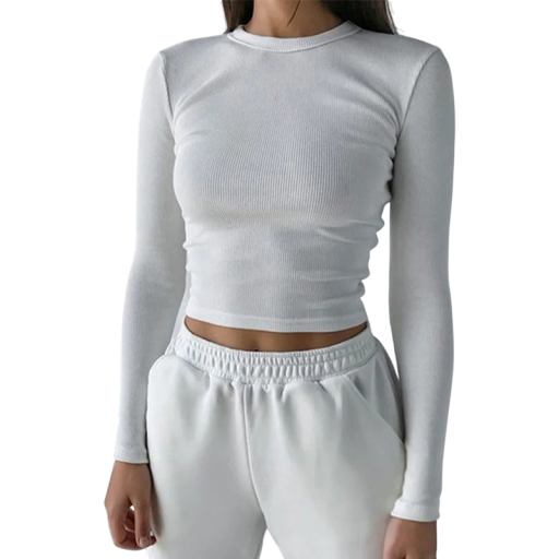 Dámske rebrované tričko s dlhým rukávom Priliehavý strih Elastický materiál Elegantný crop top do pása Ideálne pre každodenný outfit