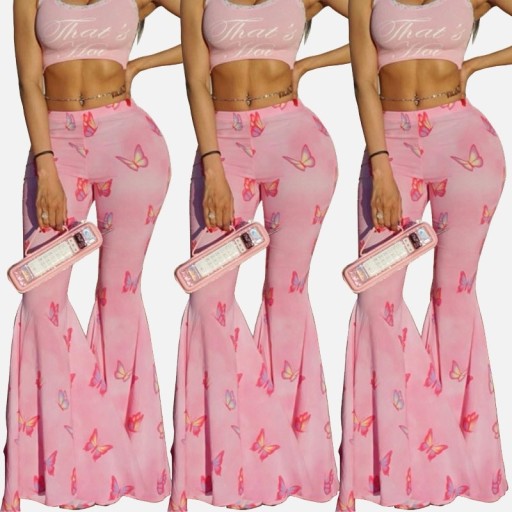 Dámské růžové kalhoty s motýly