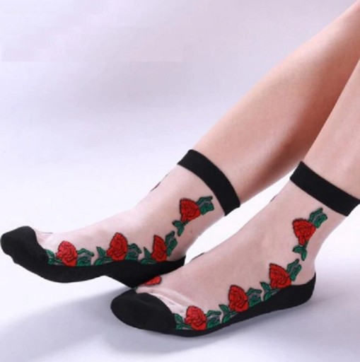 Dámske silónové ponožky s ružami