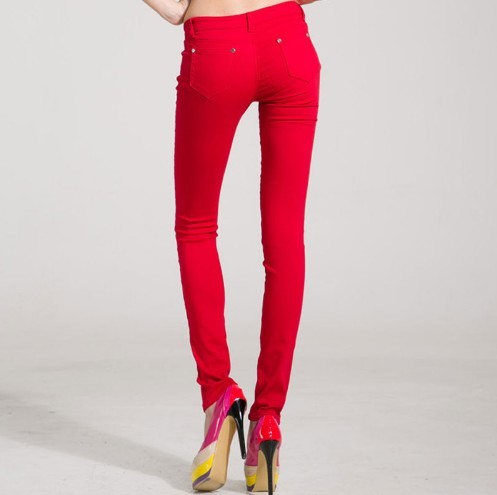 Dámske štýlové džínsy - Červené