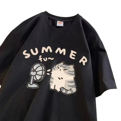 Dámske tričko s potlačou mačky a vetráka Letný motív Summer Fun Roztomilé voľné tričko s krátkym rukávom pre pohodlné nosenie v teplých dňoch