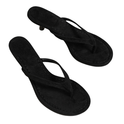 Dámské žabky na podpatku Letní pantofle mezi prsty z pryže Semišový vzhled Tenký podpatek Elegantní styl Na léto i na dovolenou