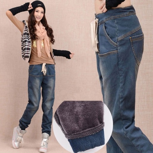 Dámske zateplené džínsy s gumou v páse