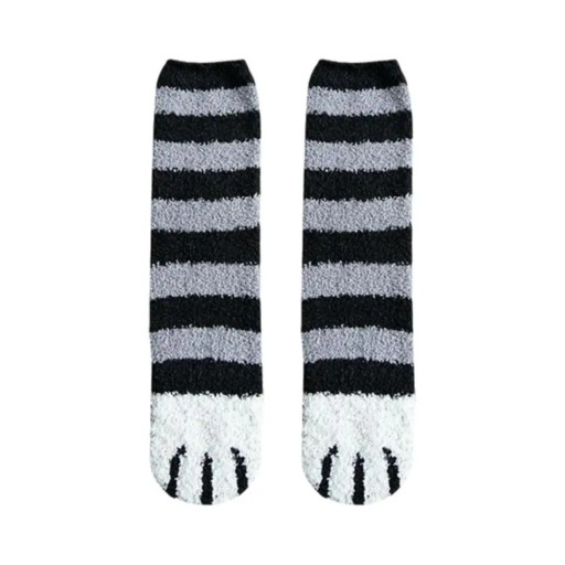 Dámské zimní teplé nadýchané proužkované ponožky EU 36-42 velikost měkké hřejivé bavlna polyester motiv kočičí tlapky pohodlné domácí ponožky