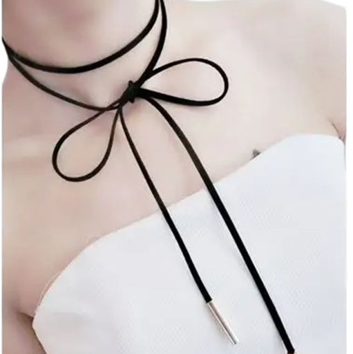 Damski choker na wiązanie z kokardką koronkowy naszyjnik z metalowymi końcówkami ze stali nierdzewnej i stopu cynku czarny do noszenia