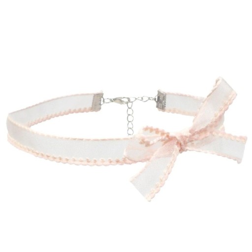 Damski choker naszyjnik z kokardą i zawieszką z zapięciem bawełna różowa delikatny tekstylny dodatek na szyję do codziennego noszenia