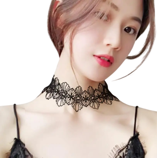 Damski czarny koronkowy choker z kwiatowym motywem i zapięciem ze stali nierdzewnej elegancki dodatek na dzień i wieczór