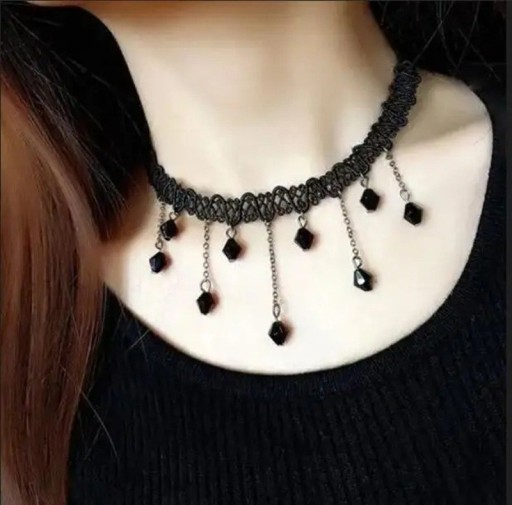 Damski koronkowy choker z kamieniami zapięcie naszyjnik ze stali nierdzewnej i stopu cynku czarny wyrazisty dodatek na szyję