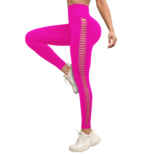 Damskie bezszwowe legginsy z wysokim stanem, elastyczne legginsy push-up, siateczkowy design po bokach, sportowe legginsy do fitnessu i jogi