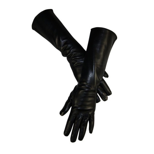 Damskie czarne rękawiczki ze sztucznej skóry