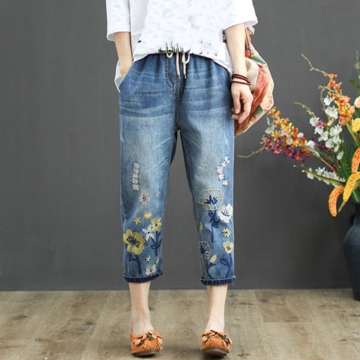 Damskie jeansy capri w stylu vintage
