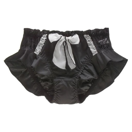 Damskie jedwabne majtki z koronkowymi bokami i ozdobnymi falbankami z kokardką w pasie gładkie błyszczące seksowne bielizna na co dzień