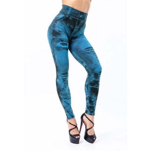 Damskie legginsy push-up z nadrukiem jeansowym, wysoki stan, efekt jeansów, modelujące legginsy, wygodne, elastyczne spodnie do noszenia na co dzień