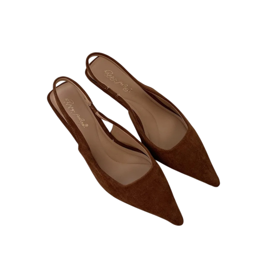 Damskie lodičky slingback ze szpiczastą noskiem niskim obcasem matowym zamszowym wyglądem gładka cholewka PU gumowa podeszwa do pracy i na spotkania