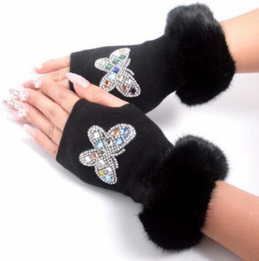Damskie rękawiczki bez palców z dżetów