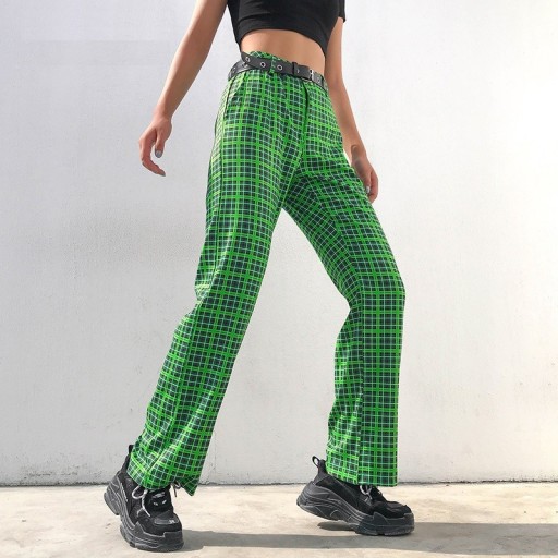 Damskie spodnie w kratkę zielone