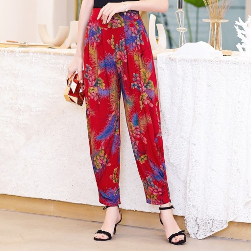 Damskie spodnie w stylu vintage z wzorem