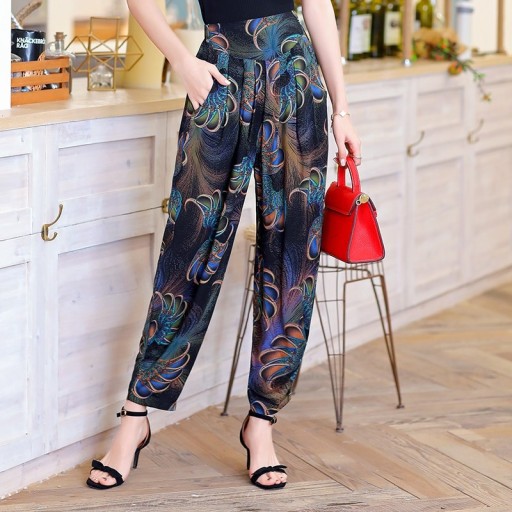 Damskie spodnie w stylu vintage z wzorem