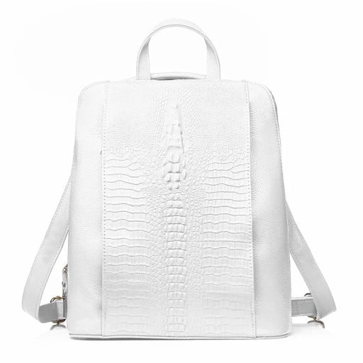 Dámský batoh s krokodýlím vzorem, zipové zapínání, 25×12×32 cm, 100% pravá hovězí kůže, kožený batoh na notebook do práce i do školy