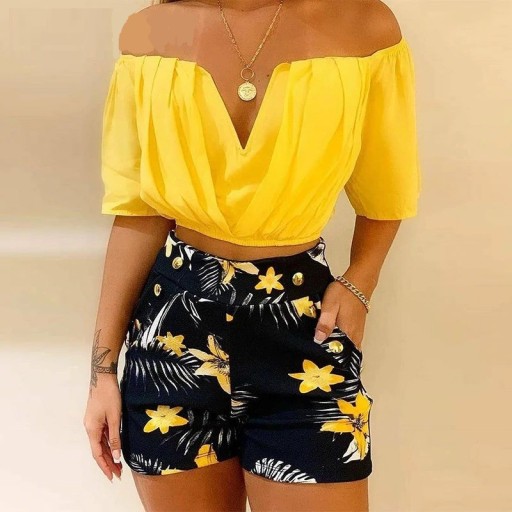 Dámsky crop top a kraťasy B958
