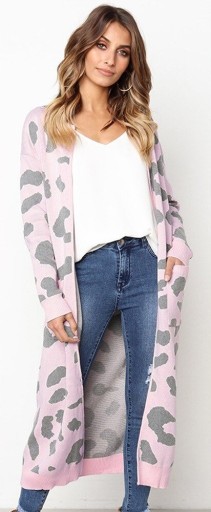 Dámský dlouhý cardigan s leopardím vzorem