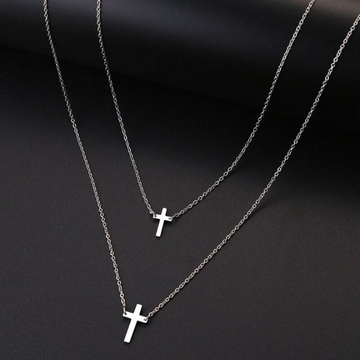 Dámský dvojitý náhrdelník s křížem D309