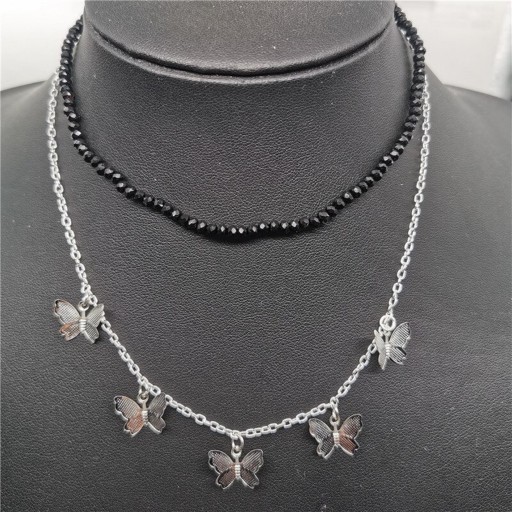 Dámský dvojitý náhrdelník s motýly a korálky