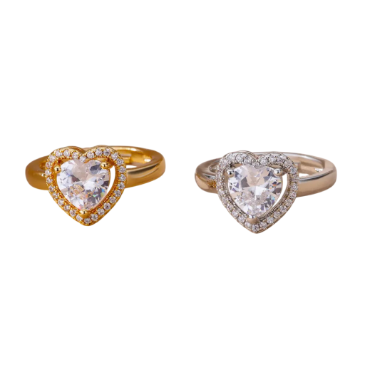 Dámsky prstienok Otvorený nastaviteľný prsteň so srdiečkovým drahokamom a ozdobnými kamienkami Elegantný romantický šperk