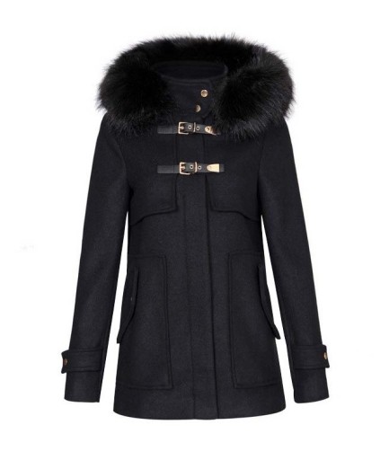 Dámský zimní kabát s kapucí - Černý