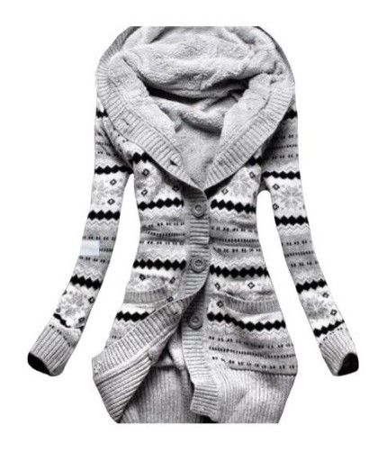 Dámsky zimný pletený kabát so vzorom