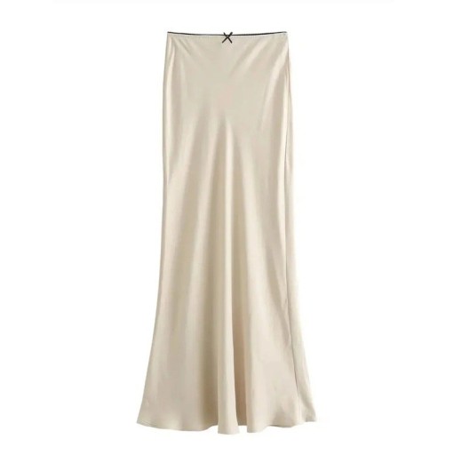 Damsommarkjol i satin med hög midja Elegant vid kjol med rosett Lätt och luftigt material Perfekt för sommar och fester