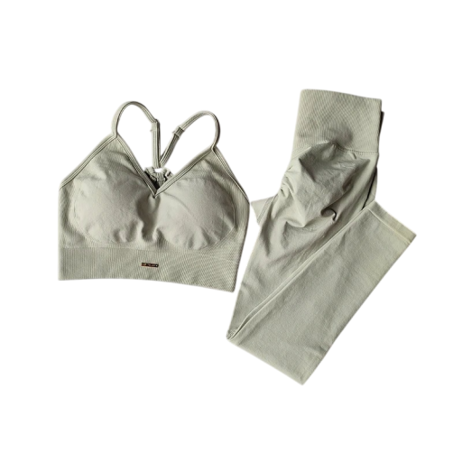 Damsportset med leggings och sportbh, enfärgad, nylon, bekväm och stilren för fitness och träning