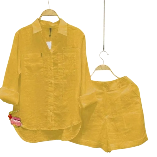 Damsset Skjorta med Krage och Bröstficka och Lätta Byxor Långa Ärmar Polyester Bekväm Sommar Komplett För Sommaren och Fritid