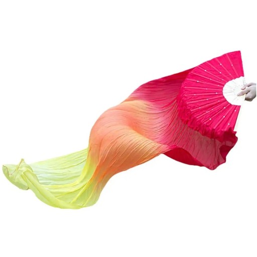 Dance Fan with Long Satin Fabric 150 cm Colourful Silk Effect for Oriental Dance Performances and Stage Choreography