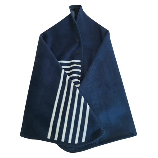 Dark Blue Blanket with Buttons 135 x 80 cm Double-Layered Warm Shoulder Blanket Tartan Pattern Multifunctional Travel Blanket for Office and Home