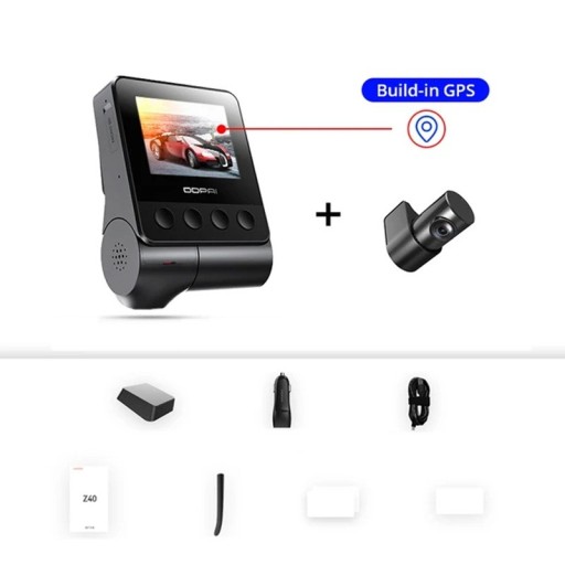 DDPAI Z40 Global Version Dvoukanálová autós kamera elöl és hátul GPS-szel, Wi-Fi-val, kijelzővel és 360°-os forgással, fekete