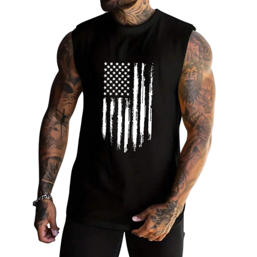 Débardeur pour homme avec col rond et imprimé de drapeau américain en polyester léger top d'été pour le sport et les loisirs en ville