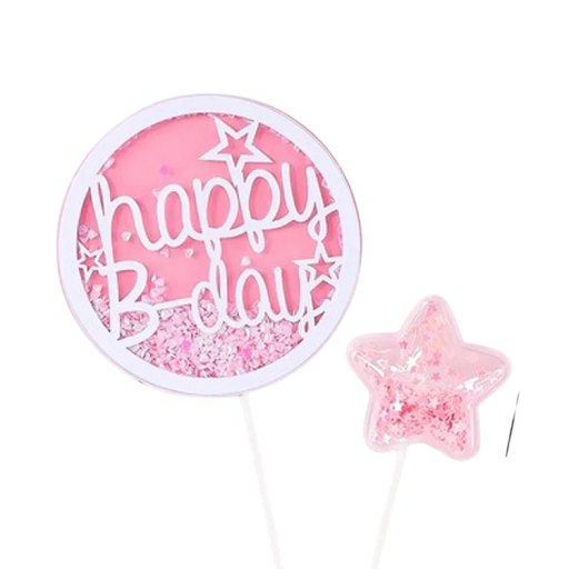 Decoração de aniversário rosa para bolo Feliz Aniversário com estrela 9 cm Decoração de bolo Marcador festivo