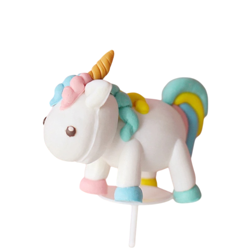 Decoração de bolo Unicórnio 6 cm Figuração com chifre e crina colorida Enfeite de bolo em espetos para celebração de aniversários ou festas