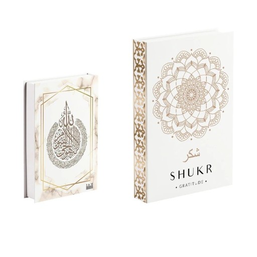 Decoração de livro falso Shukr Gratitude Design branco com mandala dourada Caligrafia árabe Réplica não abrível