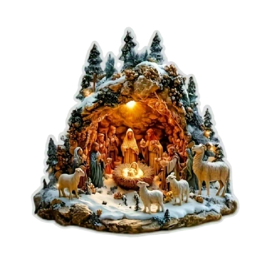 Decoração de Natal em acrílico 2D para mesa 10 x 10 x 0,2 cm Presépio Nascimento de Jesus Impressão desenhada Sagrada Família Floresta de Inverno