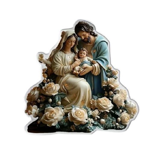 Decoração de Natal em acrílico 2D para mesa 16 x 15 x 0,2 cm Nascimento de Jesus impressão desenhada Nossa Senhora e São José Ornamento de presente