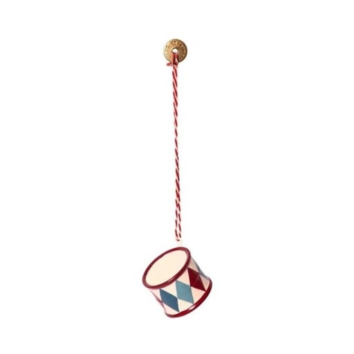 Decoração de Natal metálica musical em forma de tambor Pendente suspenso pintado à mão para árvore de Natal Ornamento festivo tradicional
