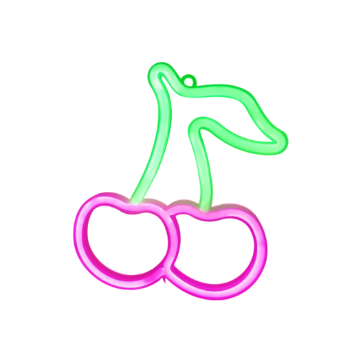 Decoração de parede LED neon 22,5 x 19,5 cm Cereja em estilo neon Decoração luminosa para parede alimentação USB ou 3x pilhas AA