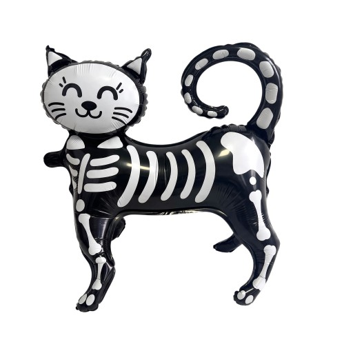 Decoração Inflável de Halloween Esqueleto de Gato Balão em Pé 52 x 47 cm Gato Com Ossos e Rosto Sorridente Preto e Branco Para Festa