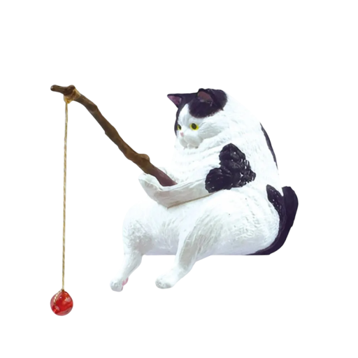 Decoração para aquário 4 cm Mini Gato a pescar Figura Branco-preto Micro ornamento Cena de animais Criativa decoração de pesca
