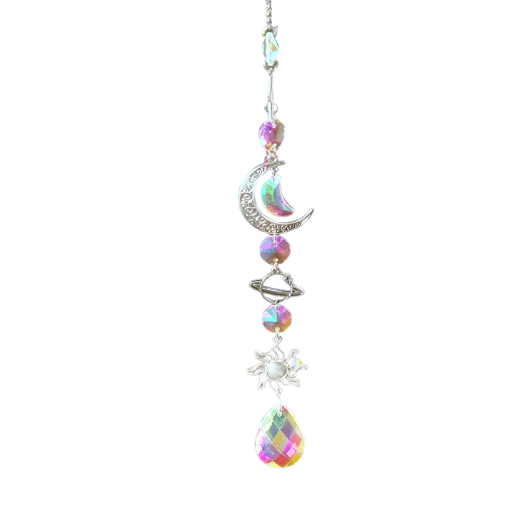Decoración colgante de cristal, luna, sol y gota, atrapasol arcoíris, decoración de ventana, carillón de viento