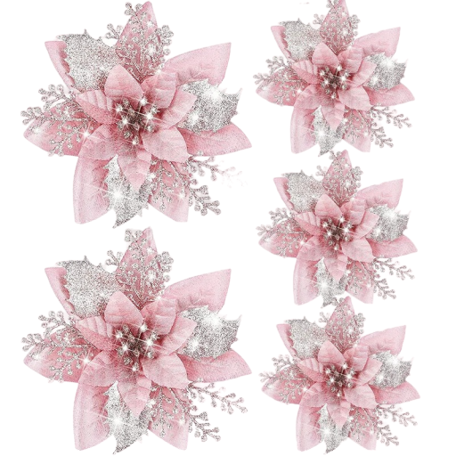 Decoración navideña con flores, 5 unidades