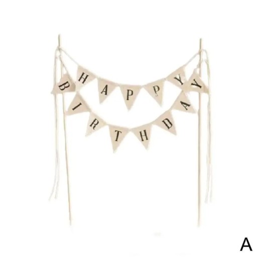 Decoración rústica para tarta con letras de Feliz Cumpleaños Guirnalda de tela natural con banderines Palitos de madera Estilo vintage